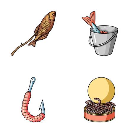 Fishing, fish, shish kebab .Fishing set collection icons in cartoon style vector symbol stock illustration web.のイラスト素材