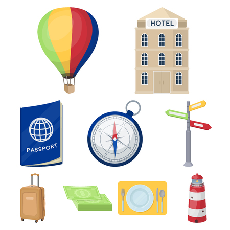 Set of icons on the theme of rest. Travel abroad. Rest ang travel icon in set collection on cartoon style vector symbol stock web illustration.のイラスト素材