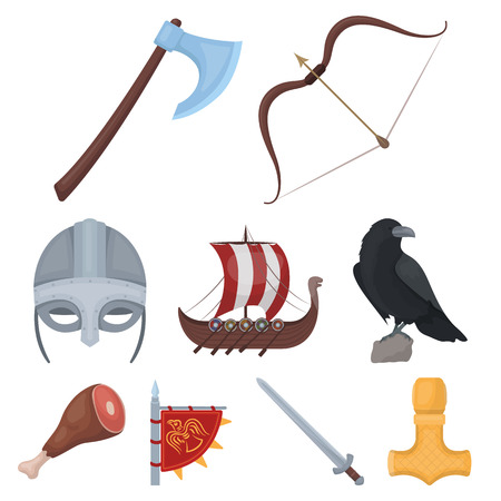 Ancient warriors of the Vikings. Outfit and symbols of the Vikings.Vikings icon in set collection on cartoon style vector symbol stock web illustration.のイラスト素材