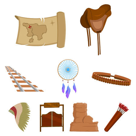 Wild west set icons in cartoon style. Big collection of wild west vector symbol stock.のイラスト素材