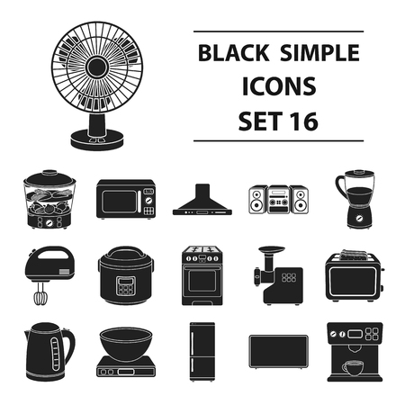 Household appliances set icons in black style. Big collection household appliances vector symbol stock illustration.のイラスト素材