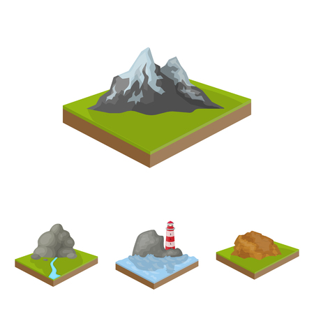 Mountains, rocks and landscape. Relief and mountains set collection icons in cartoon style isometric vector symbol stock illustration .のイラスト素材