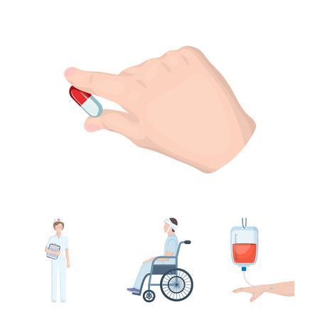 Invalid with trauma, blood transfusion, doctor, medication in the hands of a doctor. Medicineset collection icons in cartoon style vector symbol stock illustration web.のイラスト素材