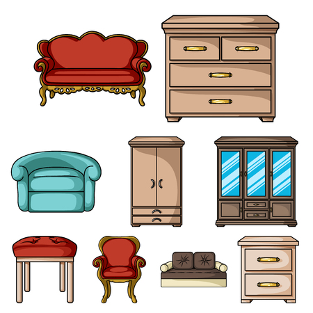Big collection of furniture and home interior vector symbol stock illustrationのイラスト素材