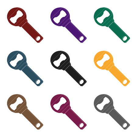 Metal bottle opener for beer bottles.A device for opening beer. Pub single icon in black style vector symbol stock web illustration.のイラスト素材