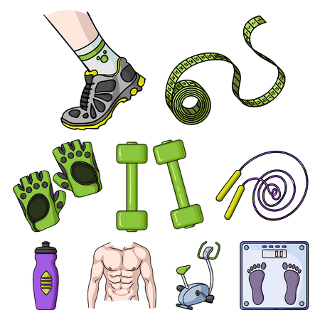 Sport and fitness set icons in cartoon style. Big collection of sport and fitness vector symbol stock illustrationのイラスト素材