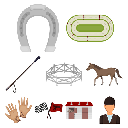 Races on horseback, hippodrome. Horse racing and equipping riders.Hippodrome and horse icon in set collection on cartoon style vector symbol stock illustration.のイラスト素材