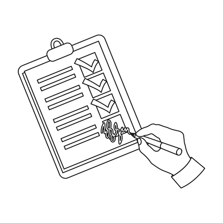 Signature of the delivery document icon in outline style isometric illustration.のイラスト素材