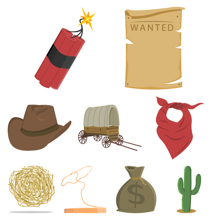 Wild west set icons in cartoon style. Big collection of wild west vector symbol stockのイラスト素材