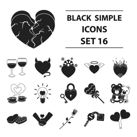 Romantic set icons in black style. Big collection romantic vector symbol stock illustrationのイラスト素材