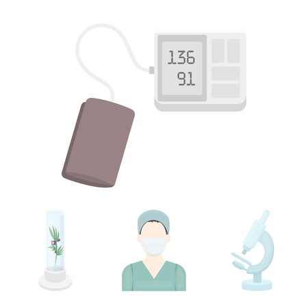 Plant in vitro, nurse, microscope, tonometer. Medicine set collection icons in cartoon style vector symbol stock illustration web.のイラスト素材