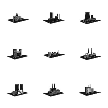Processing factory,metallurgical plant and other production. Factory and industry set collection icons in black style isometric vector symbol stock illustrationのイラスト素材