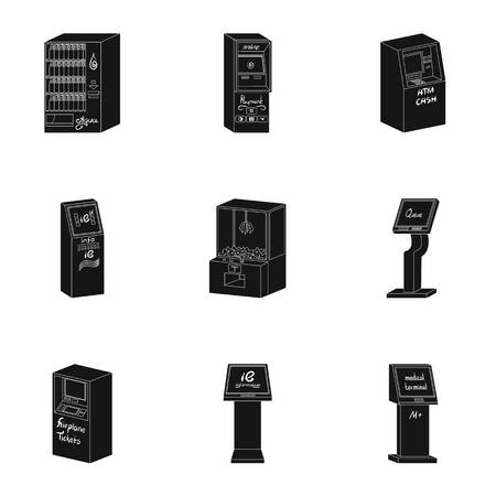 ATM, coffee machine, information apparatus and other types of terminals. Terminals set collection icons in black style isometric vector symbol stock illustration .のイラスト素材