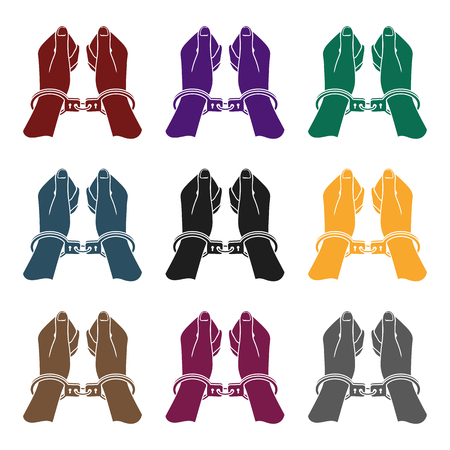 Hands in handcuffs icon in black style isolated on white background. Crime symbol vector illustration.のイラスト素材