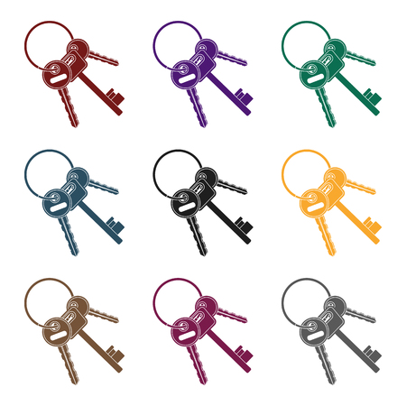 A bunch of keys from the cells in the prison. Keys for opening criminals.Prison single icon in black style vector symbol stock illustration.のイラスト素材