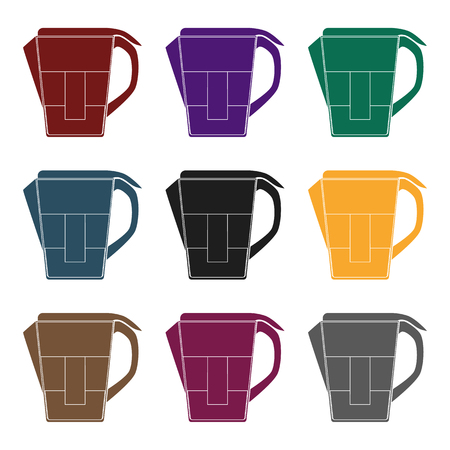 Water jug with filter cartridge icon in black style isolated on white background. Water filtration system symbol stock vector illustration.のイラスト素材