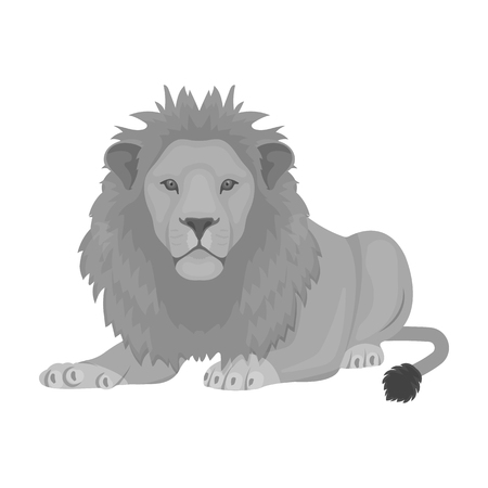 A lion, a wild and ferocious predator. Leo, the king of beasts single icon in monochrome style vector symbol stock illustration .のイラスト素材