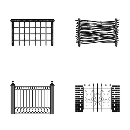 A fence of metal and bricks,wooden palisade. A different fence set collection icons in black style vector symbol stock illustration web.のイラスト素材