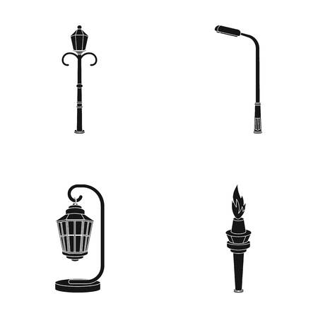 Lamppost in retro style,modern lantern, torch and other types of streetlights. Lamppost set collection icons in black style vector symbol stock illustration web.のイラスト素材