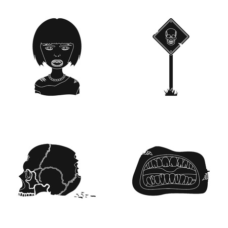 Apocalypse, Halloween, blood, and other web icon in black style., Mouth, teeth, skin icons in set collection.のイラスト素材