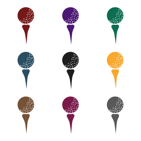 Golf ball on tee icon in black style isolated on white background. Golf club symbol stock vector illustration.のイラスト素材