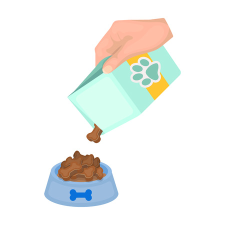 Feeding a pet, feed in a bowl. Pet,dog care single icon in cartoon style vector symbol stock illustration web.のイラスト素材