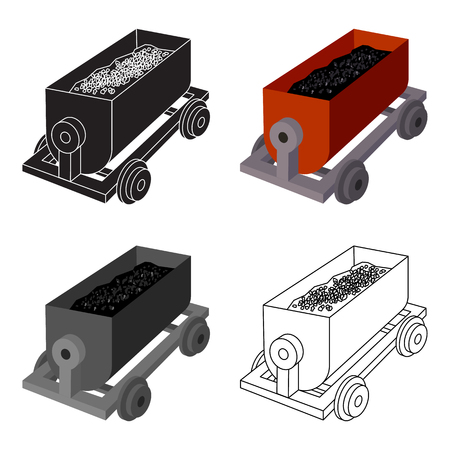 The red cart on wheels for lifts minerals from deep mines.Mine Industry single icon in cartoon style vector symbol stock illustration.のイラスト素材