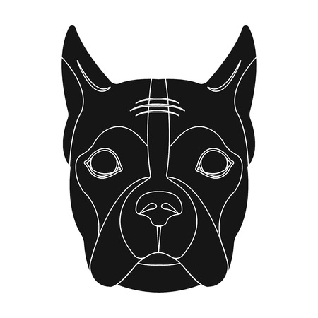 A dog, a breed of boxer.Muzzle of a boxer single icon in black style vector symbol stock illustration .のイラスト素材