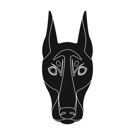 Dog breed, Doberman.Dobermann's muzzle single icon in black style vector symbol stock illustration .のイラスト素材
