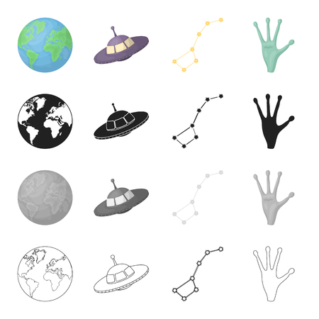 Universe, science, research and other  icon in cartoon style. Hand, unknown, apparatus, icons in set collectionのイラスト素材