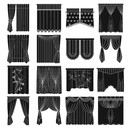 Curtains, lambrequins, cornice and other web icon in black style. Furniture, textiles, window icons in set collection.のイラスト素材