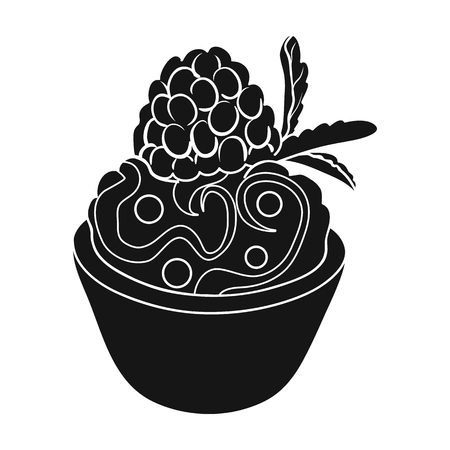 Vegetarian dessert. For vegetarians ice cream in a chocolate Cup and raspberry.Vegetarian Dishes single icon in black style vector symbol stock web illustrationのイラスト素材