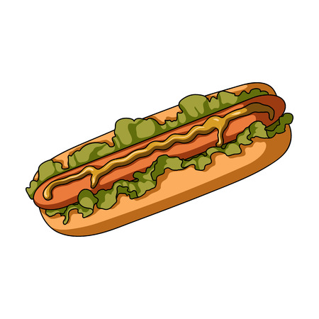 Hot dog, single icon in cartoon style.Hot dog vector symbol stock illustration web.のイラスト素材