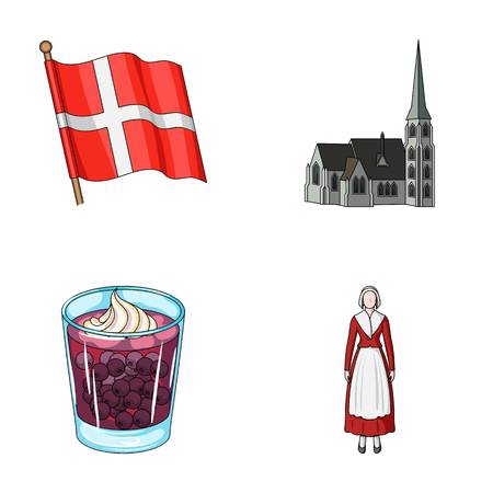 Flag, national, symbol, and other  icon in cartoon style.Denmark,history, tourism icons in set collectionのイラスト素材