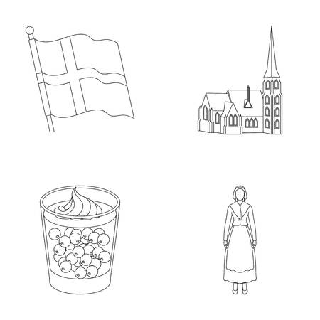 Flag, national, symbol, and other  icon in outline style.Denmark,history, tourism icons in set collectionのイラスト素材