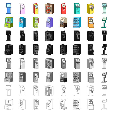 ATM, coffee machine, information apparatus and other types of terminals. Terminals set collection icons in cartoon style isometric vector symbol stock illustration web.のイラスト素材