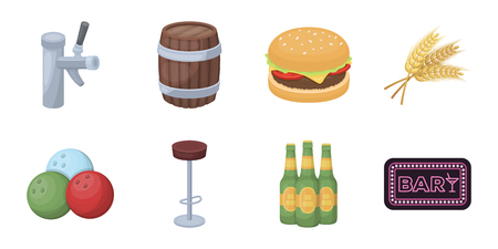 Pub, interior and equipment icons in set collection for design. Alcohol and food vector symbol stock  illustration.のイラスト素材