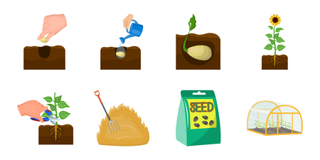 Farm and agriculture icons in set collection for design. Garden and plants vector symbol stock  illustration.のイラスト素材