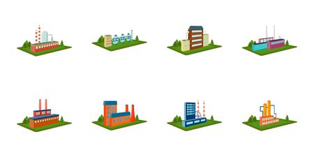 Factory and planticons in set collection for design. Production and enterprise vector isometric symbol stock  illustration.のイラスト素材