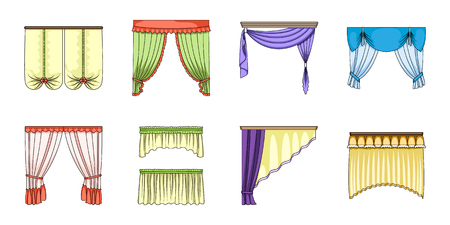 Different kinds of curtains icons in set collection for design. Curtains and lambrequins vector symbol stock web illustration.のイラスト素材