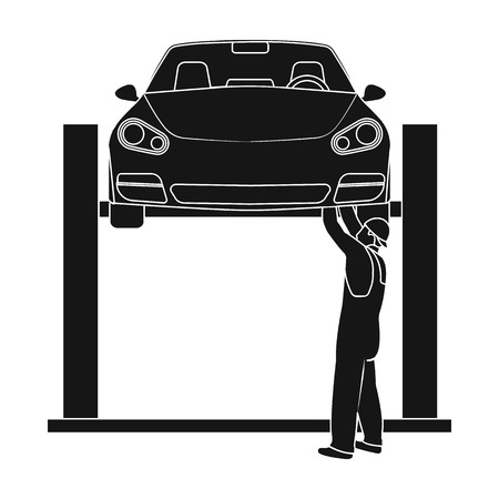 Car on the lift single icon in black style for design. Car maintenance station vector symbol, stock illustration web.のイラスト素材