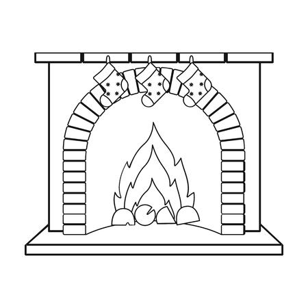 Christmas presents on the fireplace single icon in outline style for design. Christmas vector symbol stock illustration web.のイラスト素材