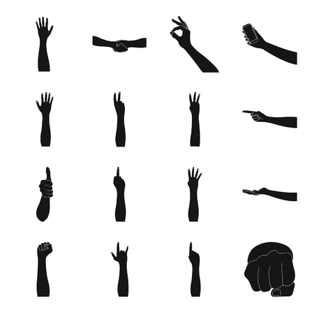 Gestures and their meaning black icons in set collection for design.Emotional part of communication vector symbol stock web illustration.のイラスト素材