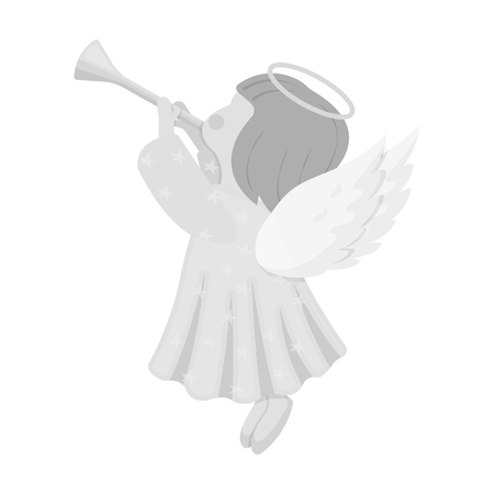 Angel with a pipe single icon in monochrome style for design.Christmas vector symbol stock illustration web.のイラスト素材