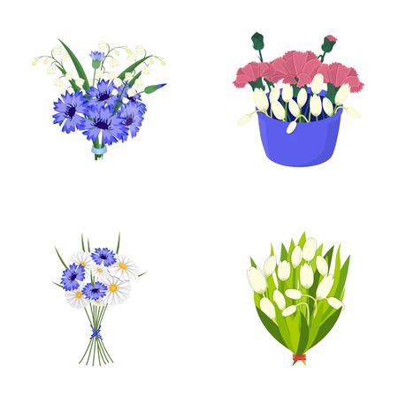 A bouquet of fresh flowers cartoon icons in set collection for design. Various bouquets vector symbol stock web illustration.のイラスト素材
