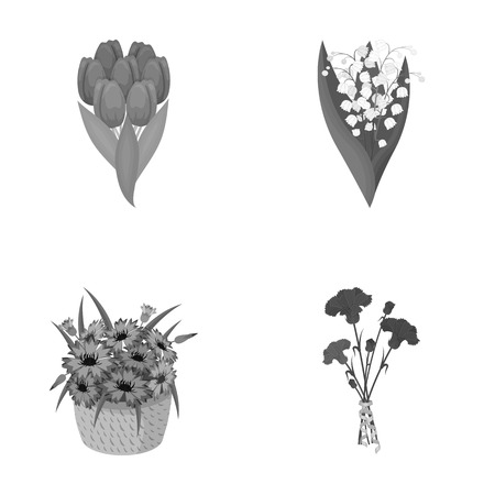 A bouquet of fresh flowers monochrome icons in set collection for design. Various bouquets vector symbol stock web illustration.のイラスト素材