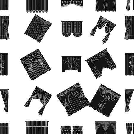 Curtains, lambrequins, cornice and other  icon in black style. Furniture, textiles, window icons in set collection.のイラスト素材