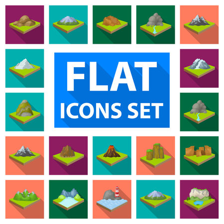 Mountains, massive flat icons in set collection for design. The surface of the earth vector isometric symbol stock web illustration.のイラスト素材