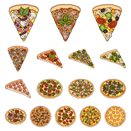 Different pizza cartoon icons.のイラスト素材