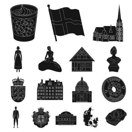 Country Denmark black icons in set collection for design.のイラスト素材